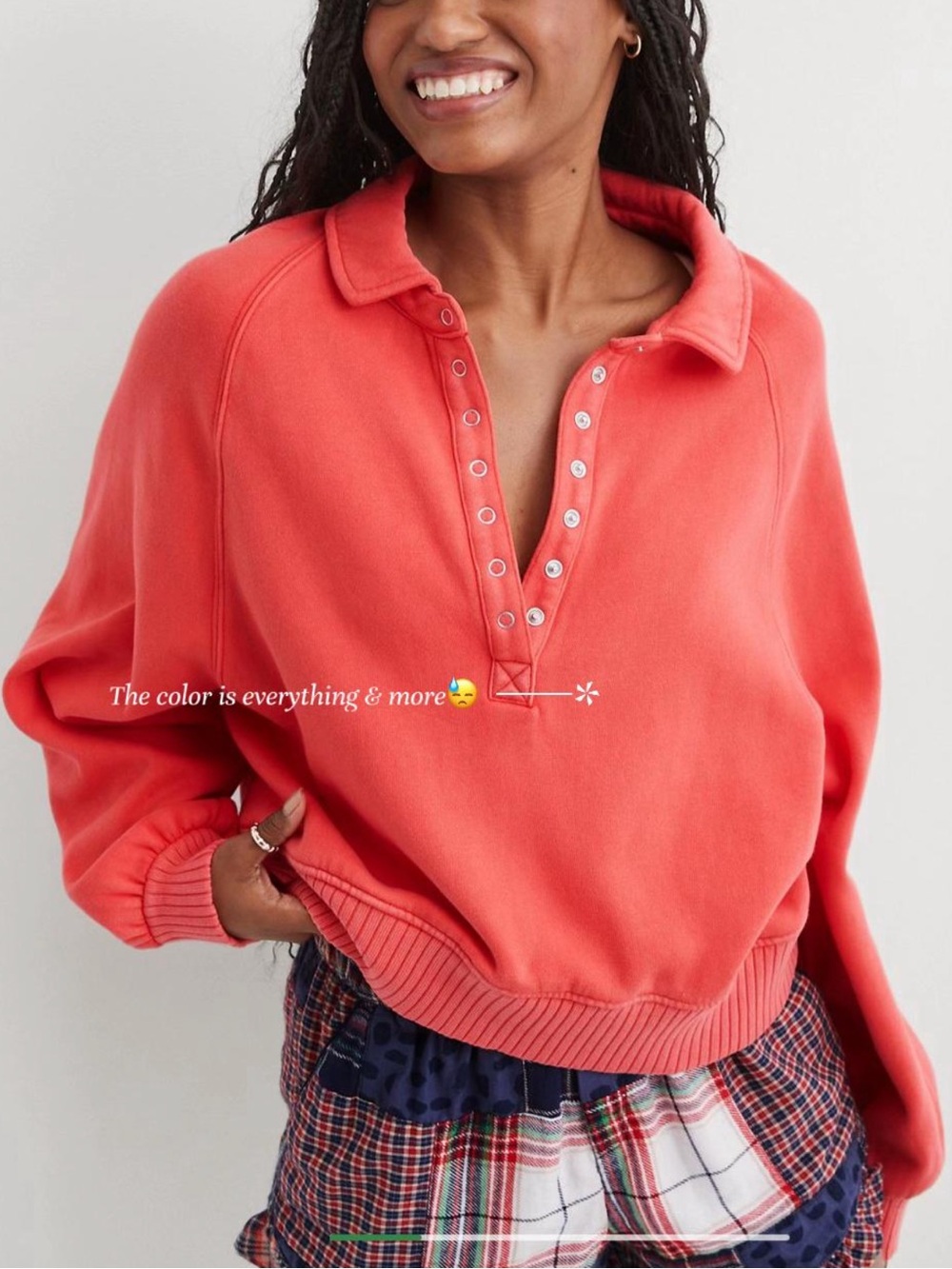 Aerie Quarter Snap Sweatshirt Chilly Red